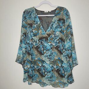 Cato blue brown paisley print boho witchy plus size 3/4 sleeve top size 18/20w